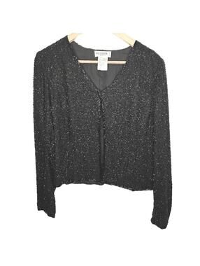 Holt Renfrew Vintage Heavily Beaded Black Silk Jacket Lined  Small